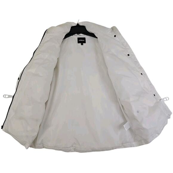 EXPRESS ~Men's Size M~ White Snow Puffer Watetproof & Warm Coat Zip-Up Jacket. - Picture 4 of 16